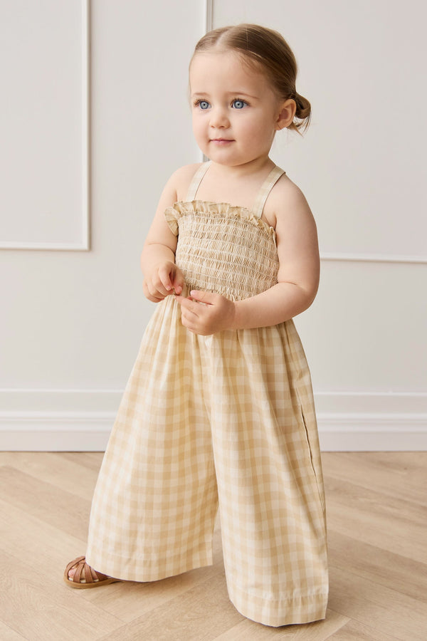 Biologisch Katoenen Arabella Jumpsuit - Gingham Pale Khaki