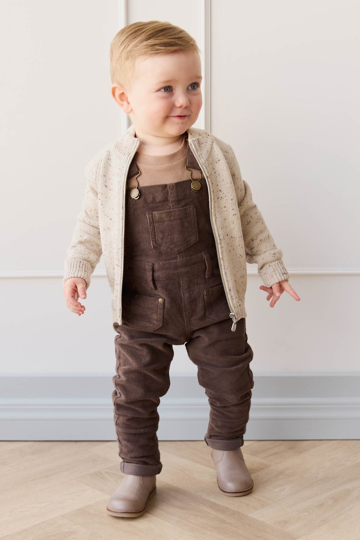 Dean Gebreid Rits Jasje - Oatmeal Shitake Dot - Arlina kinderkleding