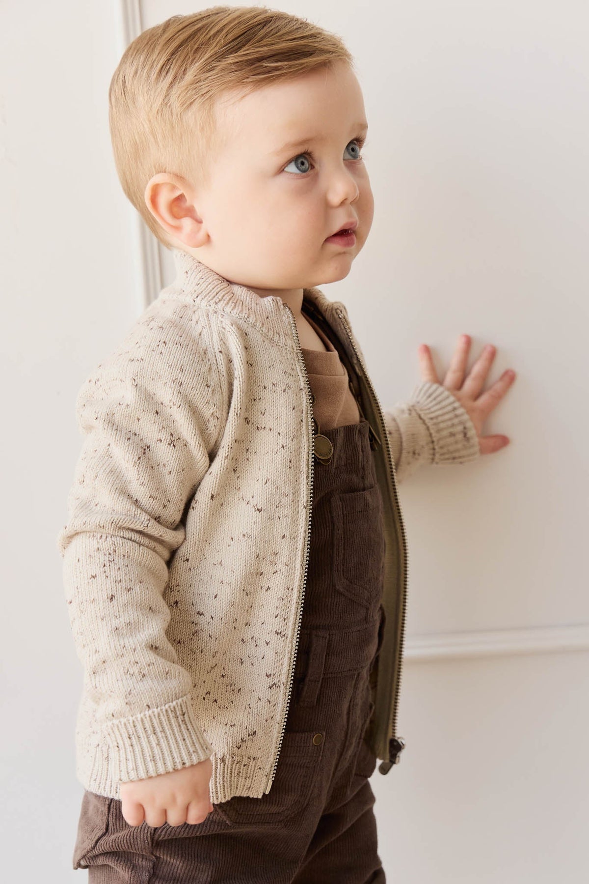 Dean Gebreid Rits Jasje - Oatmeal Shitake Dot - Arlina kinderkleding