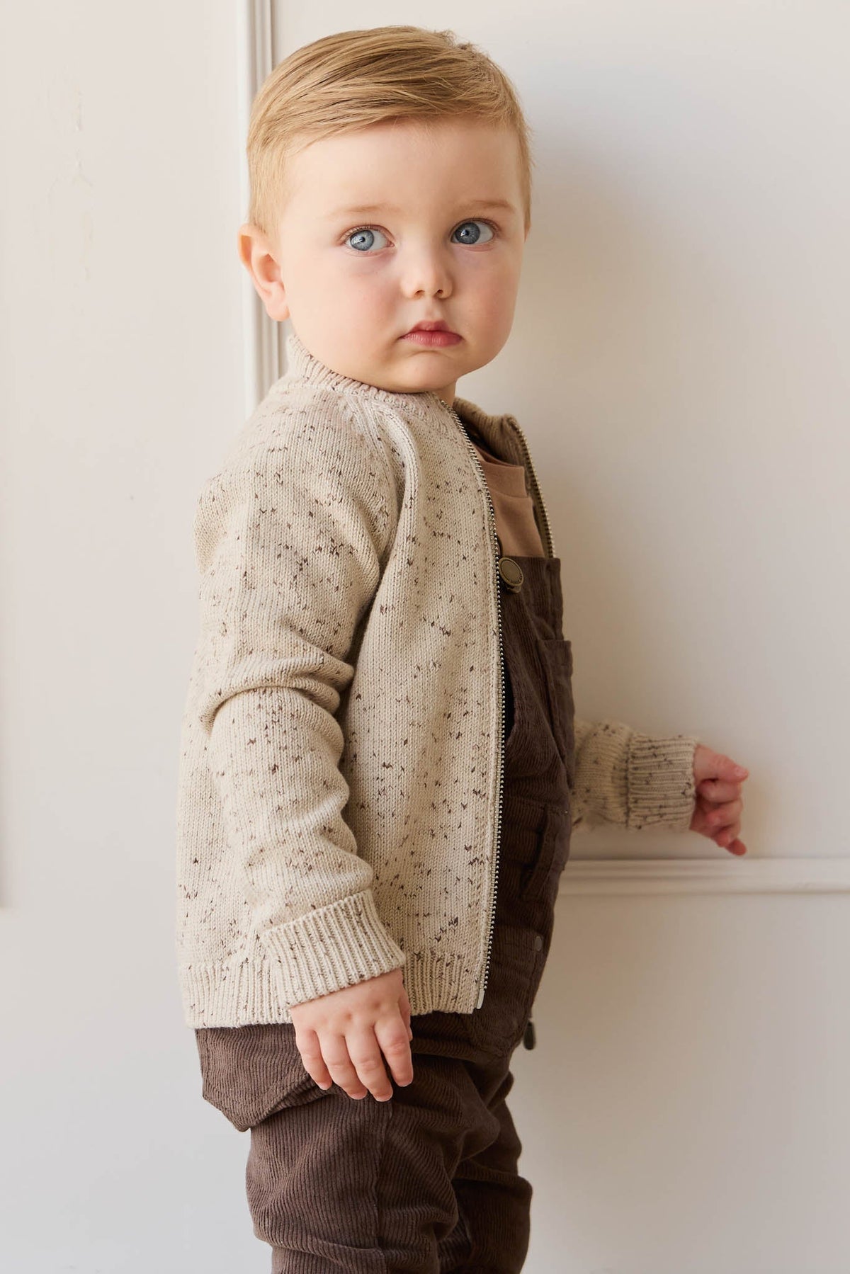 Dean Gebreid Rits Jasje - Oatmeal Shitake Dot - Arlina kinderkleding