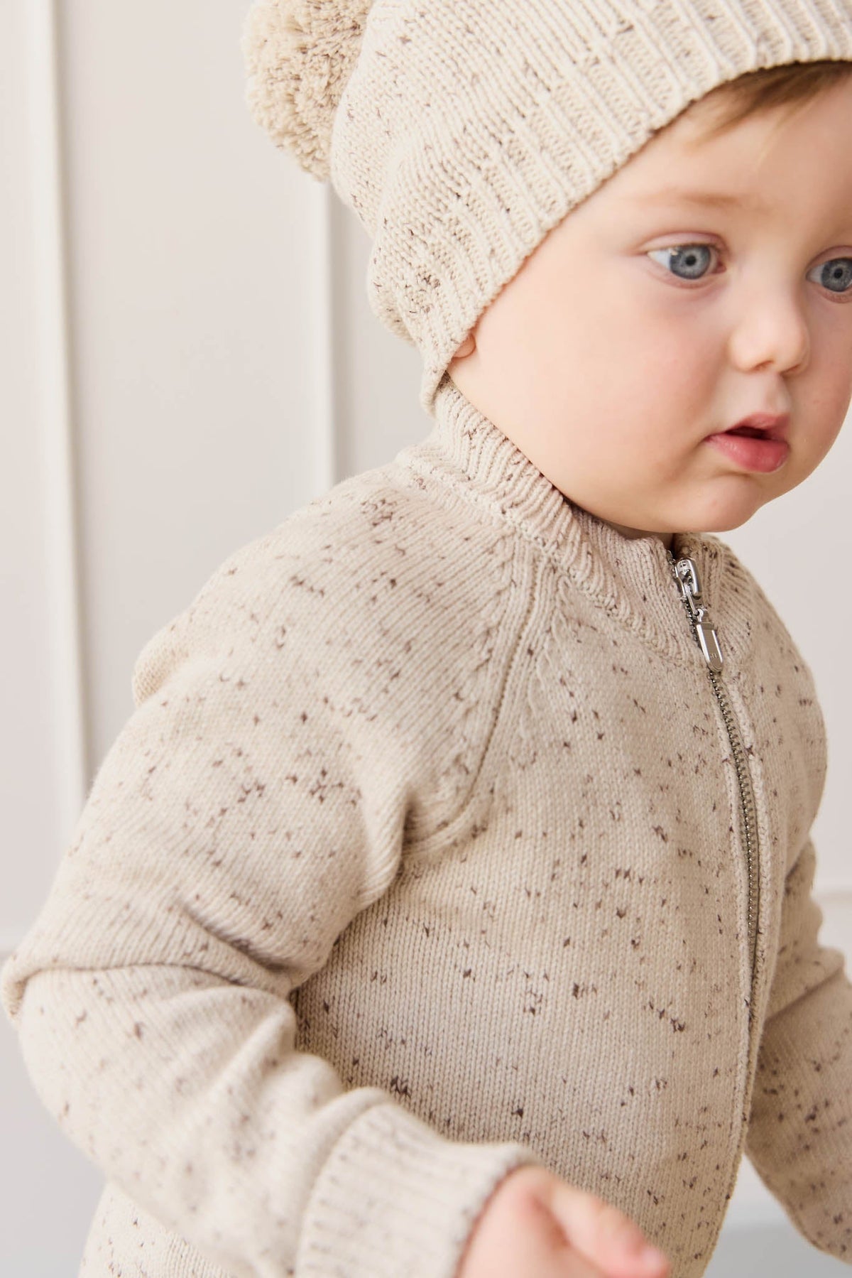 Dean Gebreid Rits Jasje - Oatmeal Shitake Dot - Arlina kinderkleding