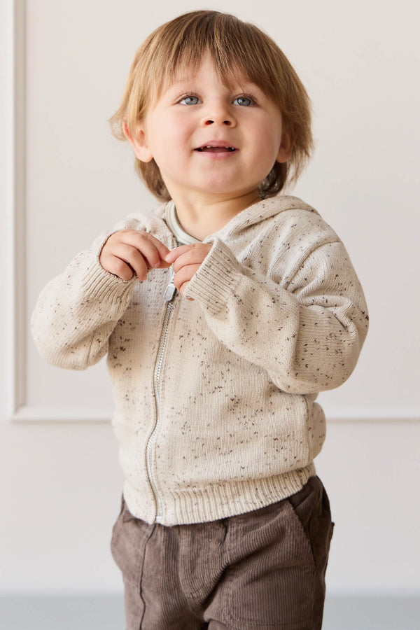 Dillon Gebreide Rits Hoodie - Oatmeal Shitake Dot