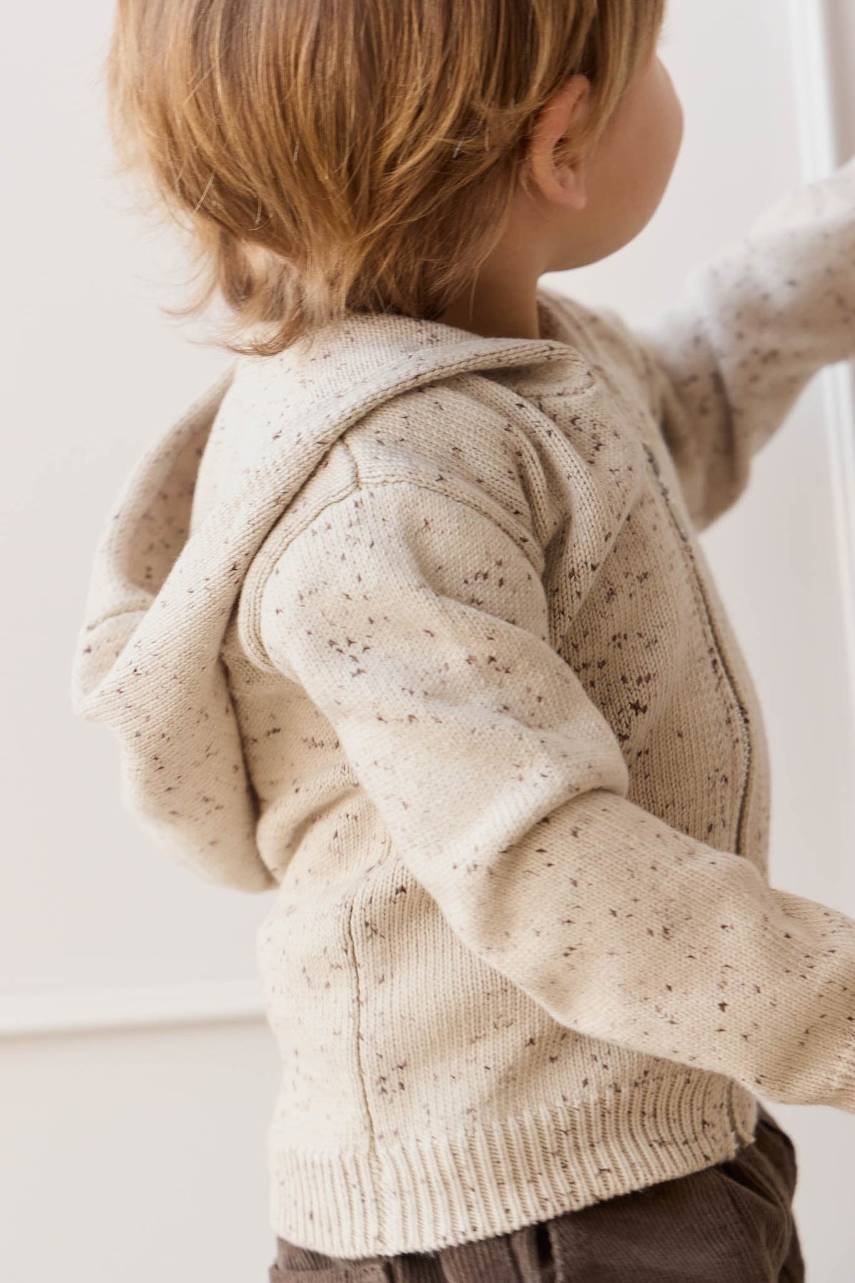 Dillon Gebreide Rits Hoodie - Oatmeal Shitake Dot - Arlina kinderkleding
