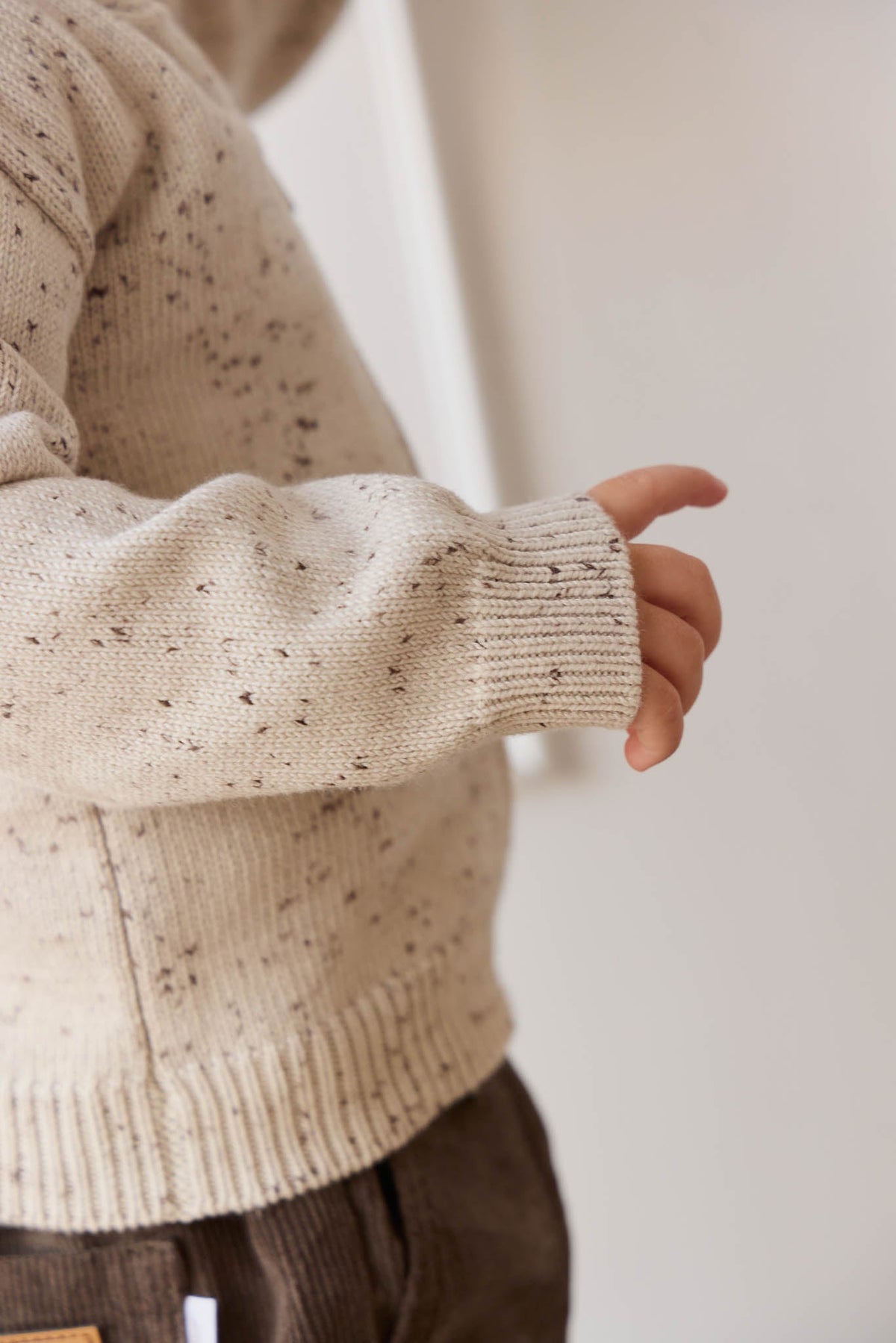 Dillon Gebreide Rits Hoodie - Oatmeal Shitake Dot - Arlina kinderkleding