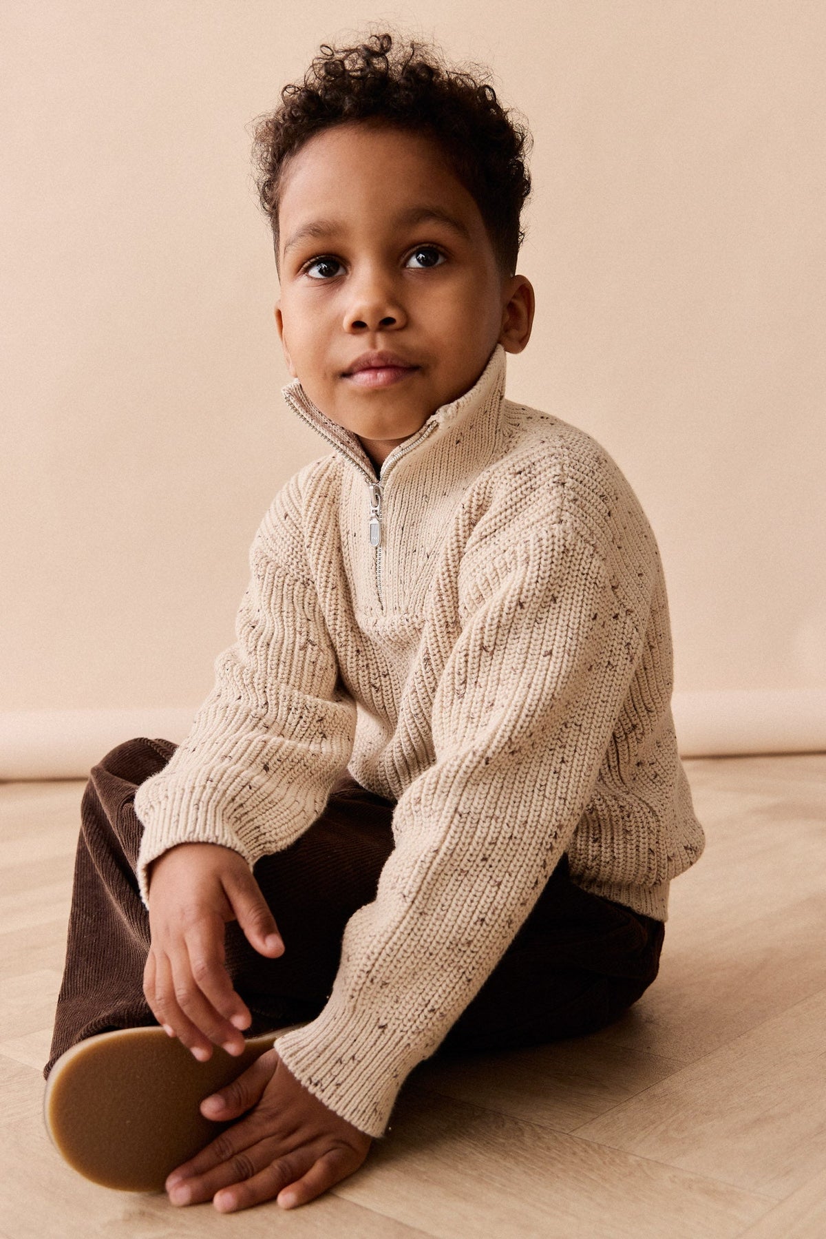 James Halfopen Rits Trui - Buff Fleck - Arlina kinderkleding