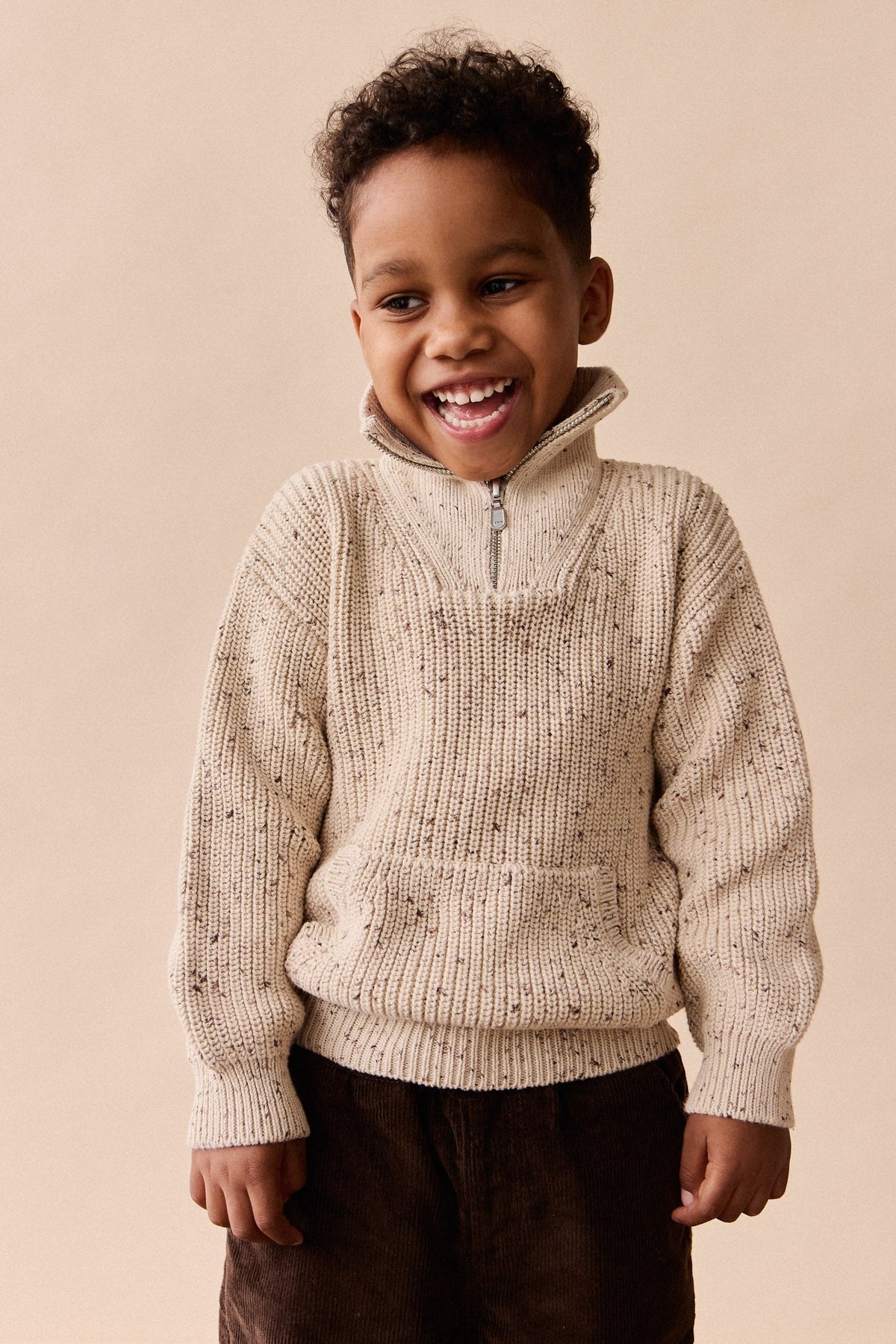 James Halfopen Rits Trui - Buff Fleck - Arlina kinderkleding