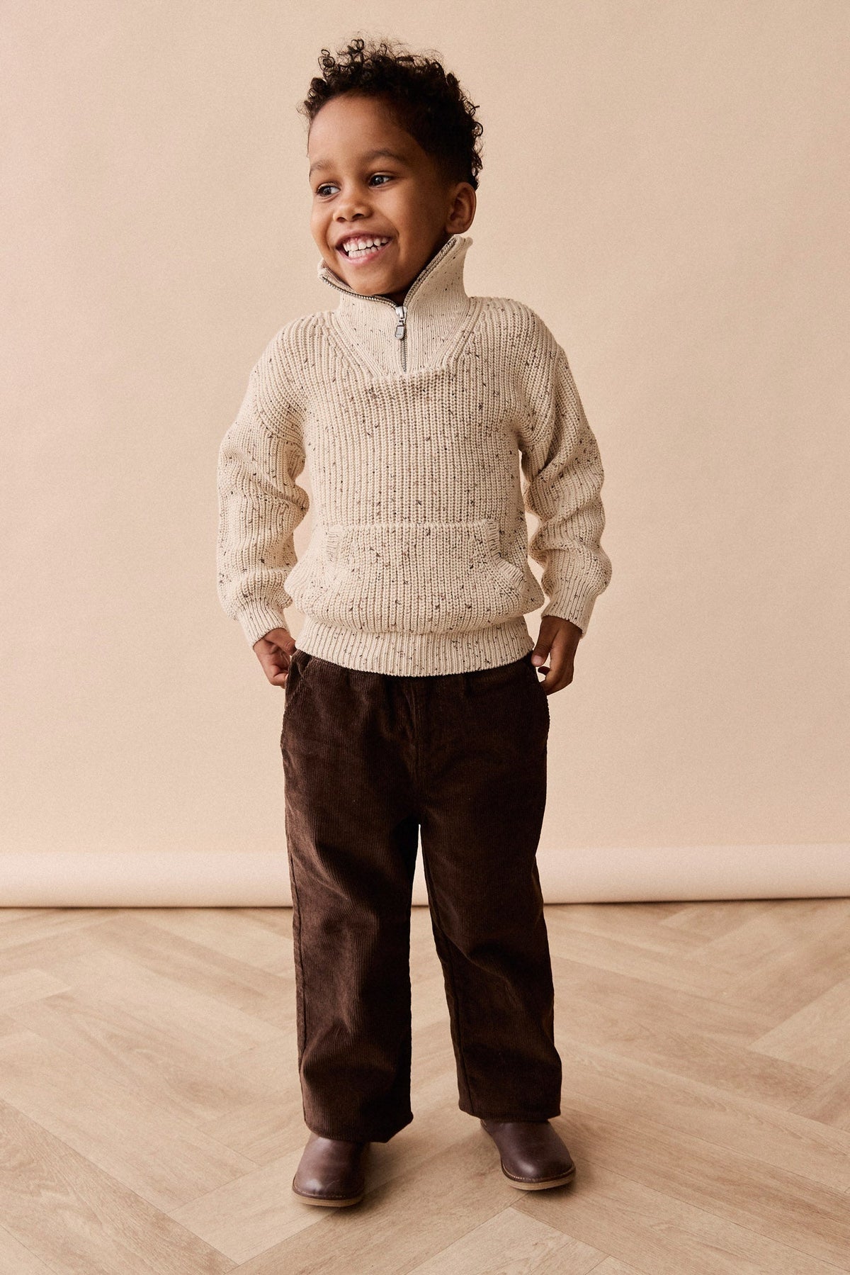 James Halfopen Rits Trui - Buff Fleck - Arlina kinderkleding