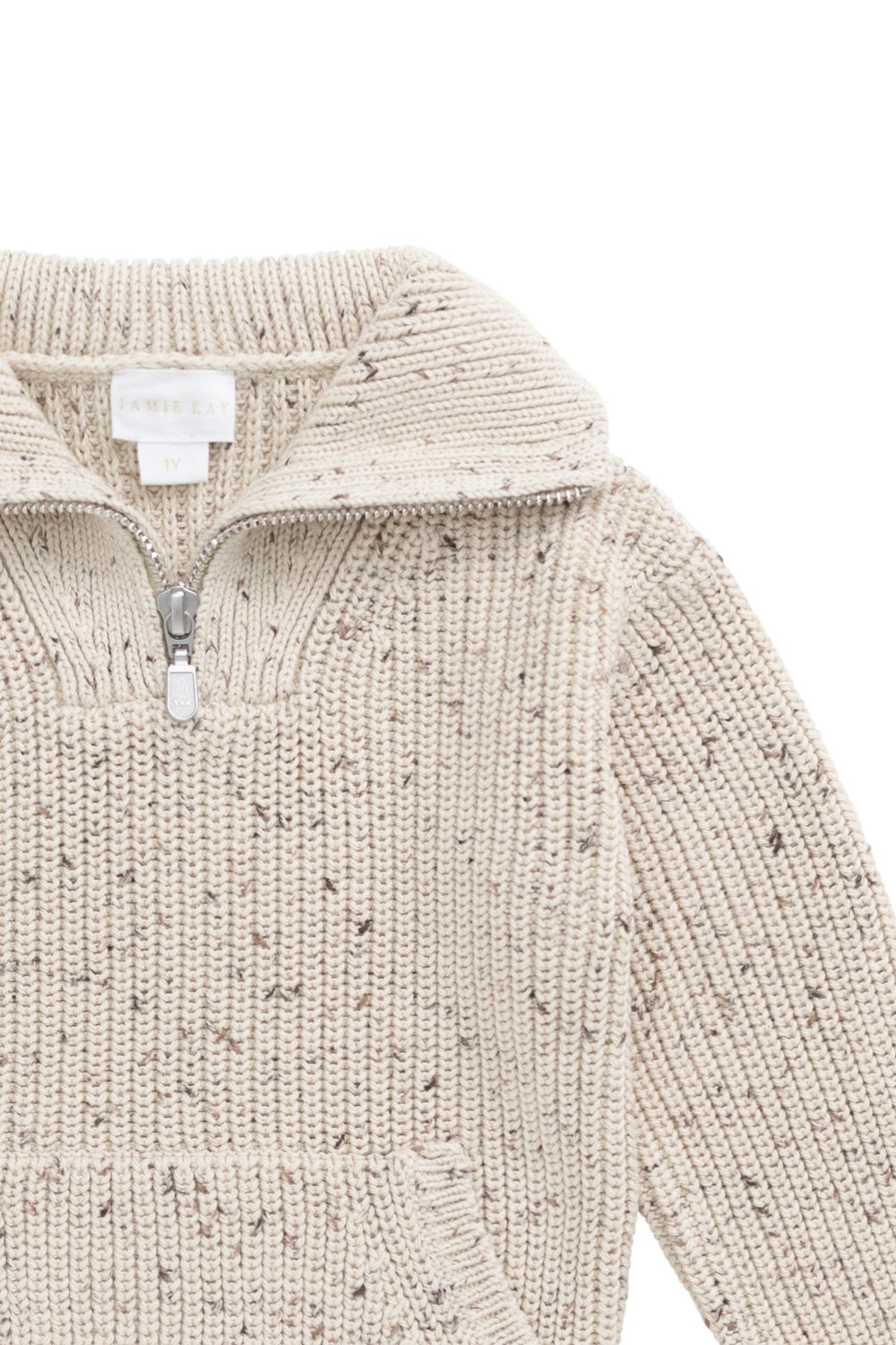 James Halfopen Rits Trui - Buff Fleck - Arlina kinderkleding