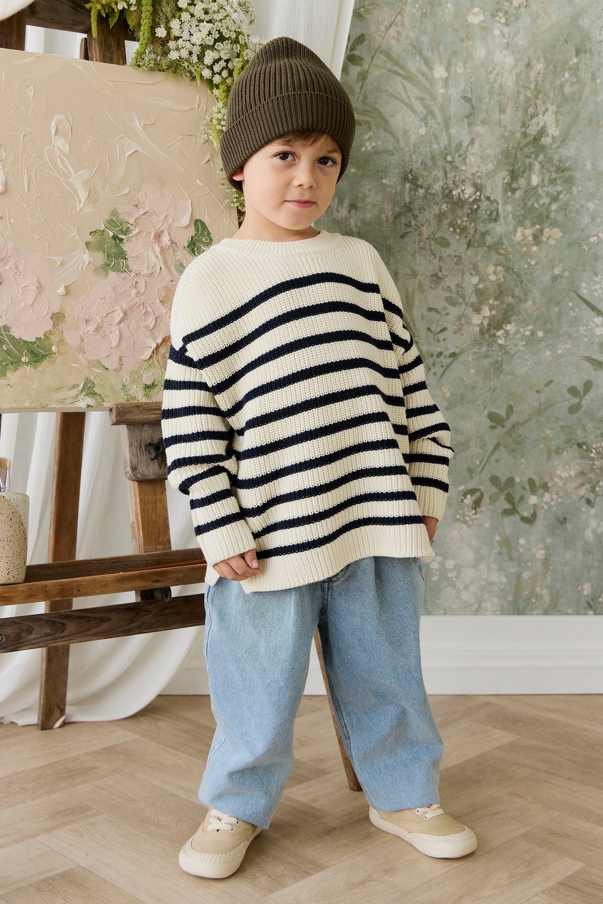Lawrence Gebreide Trui - Lawrence Stripe Cloud/Eclipse - Arlina kinderkleding - hoofdfoto