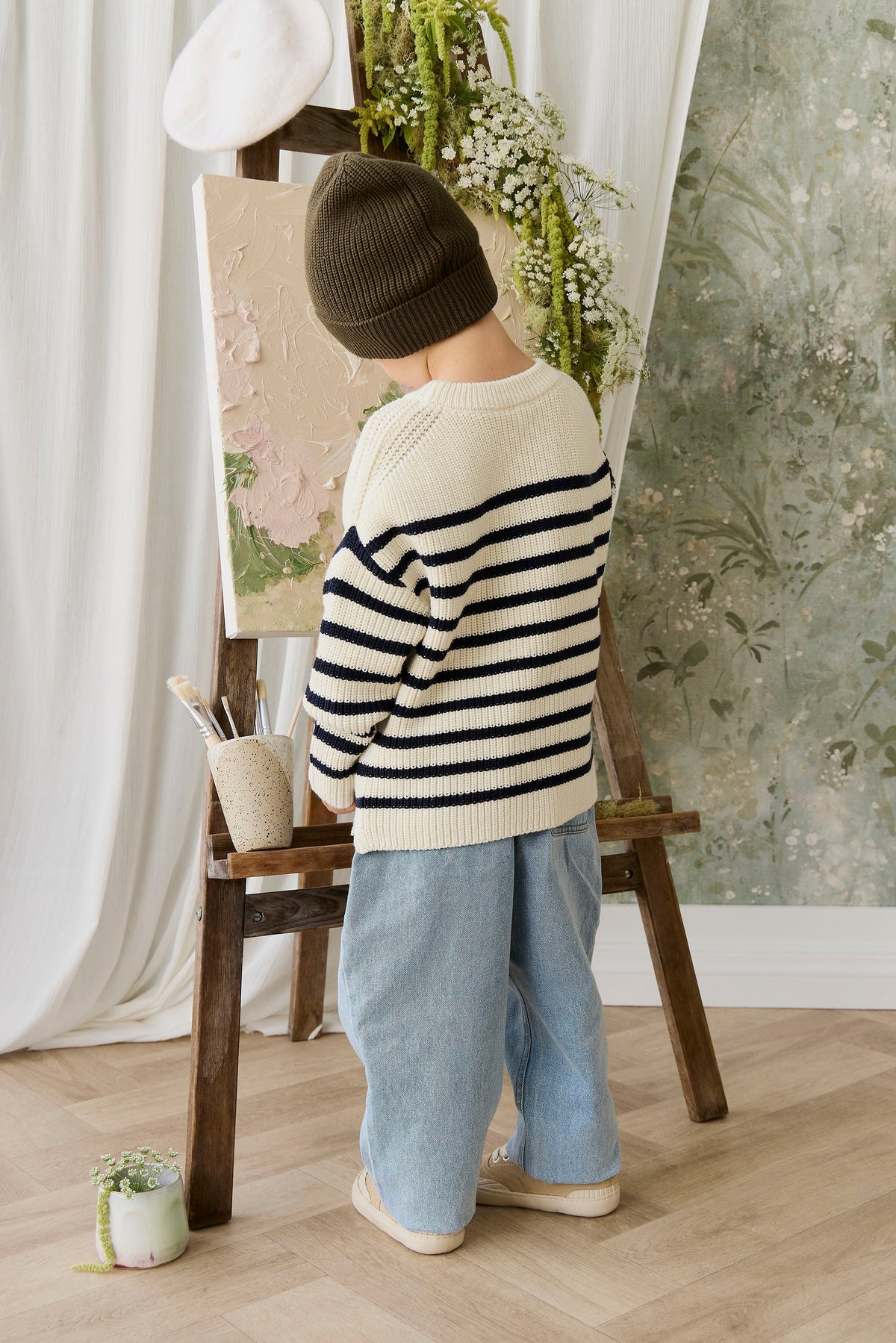 Lawrence Gebreide Trui - Lawrence Stripe Cloud/Eclipse - Arlina kinderkleding
