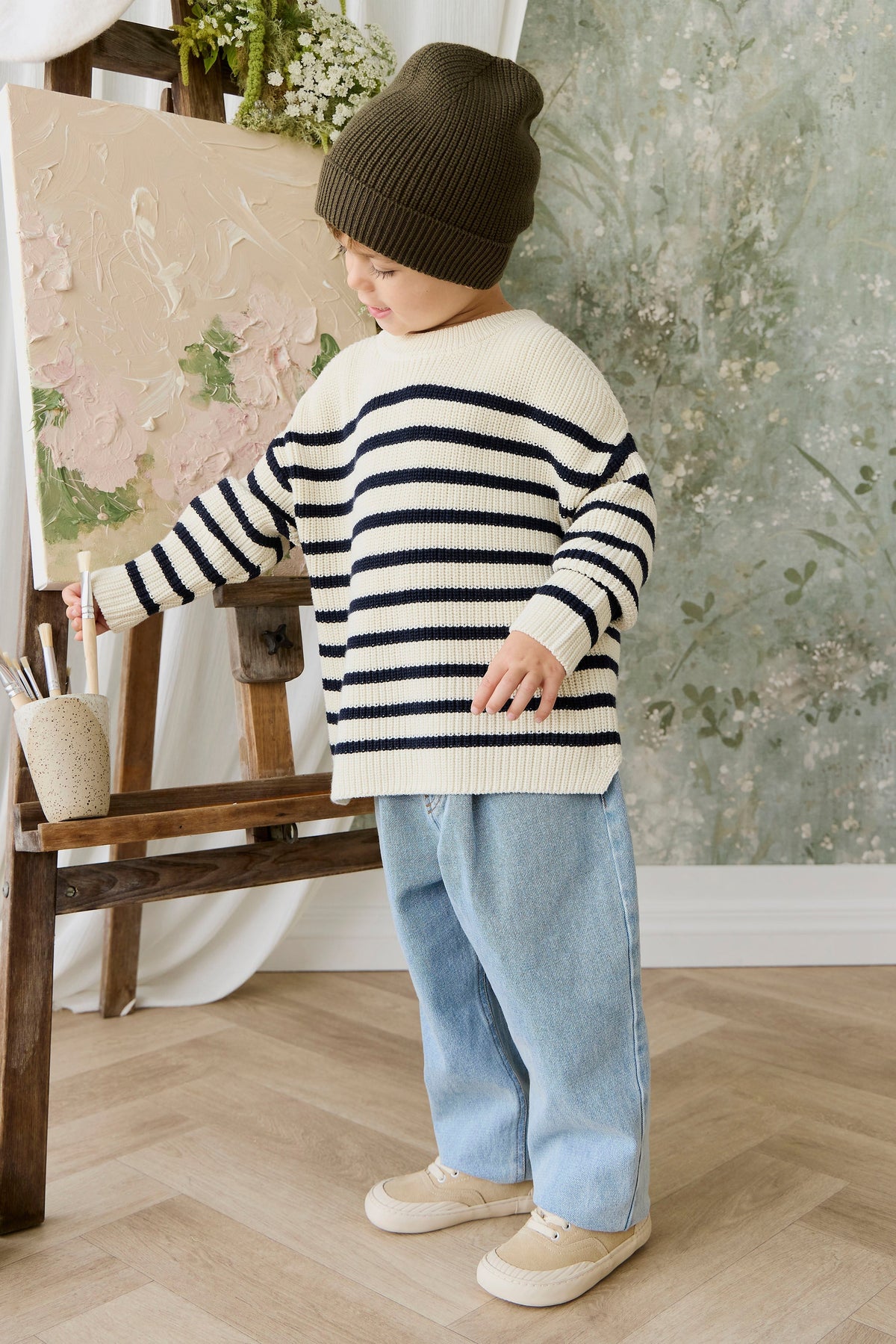 Lawrence Gebreide Trui - Lawrence Stripe Cloud/Eclipse - Arlina kinderkleding