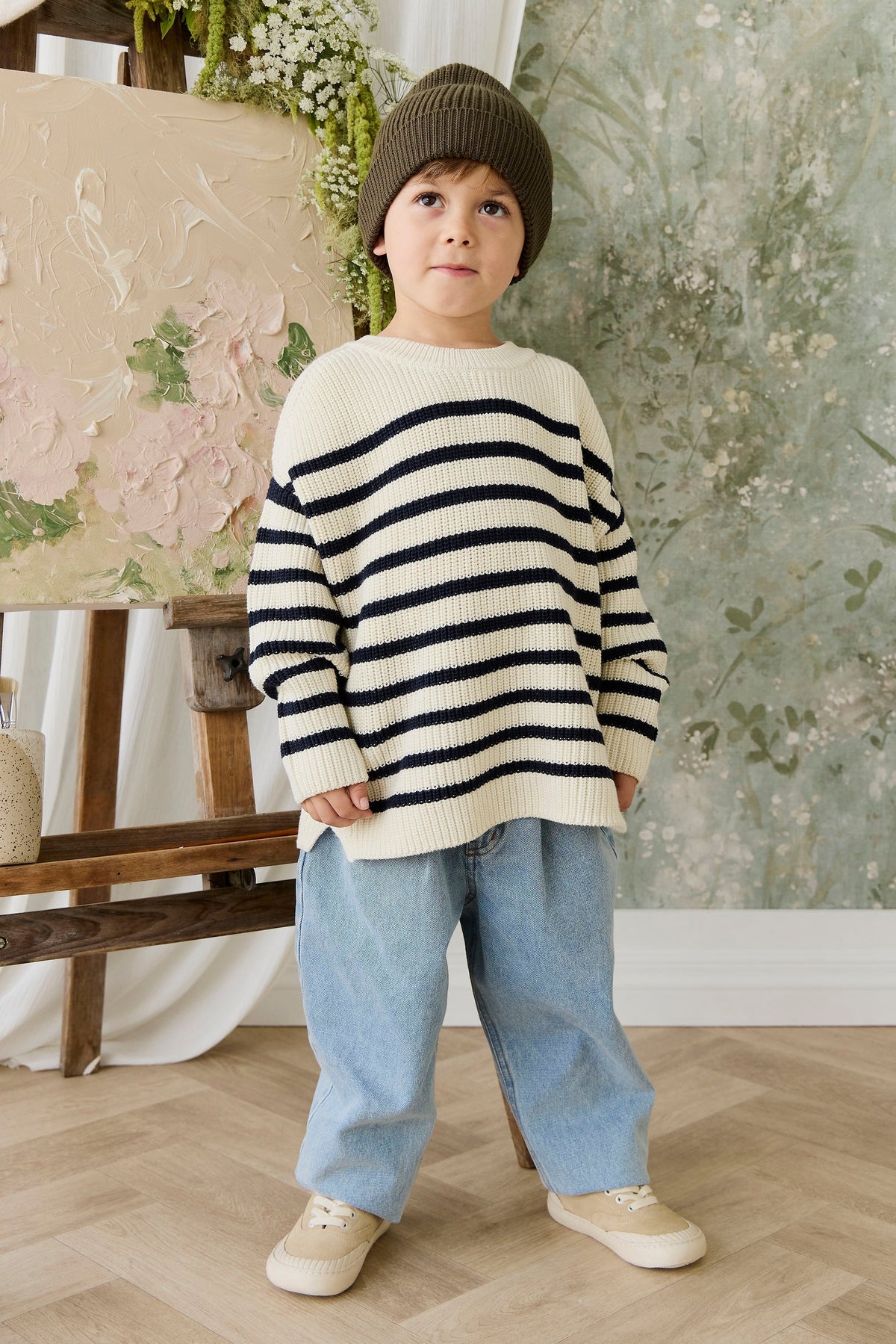Lawrence Gebreide Trui - Lawrence Stripe Cloud/Eclipse - Arlina kinderkleding