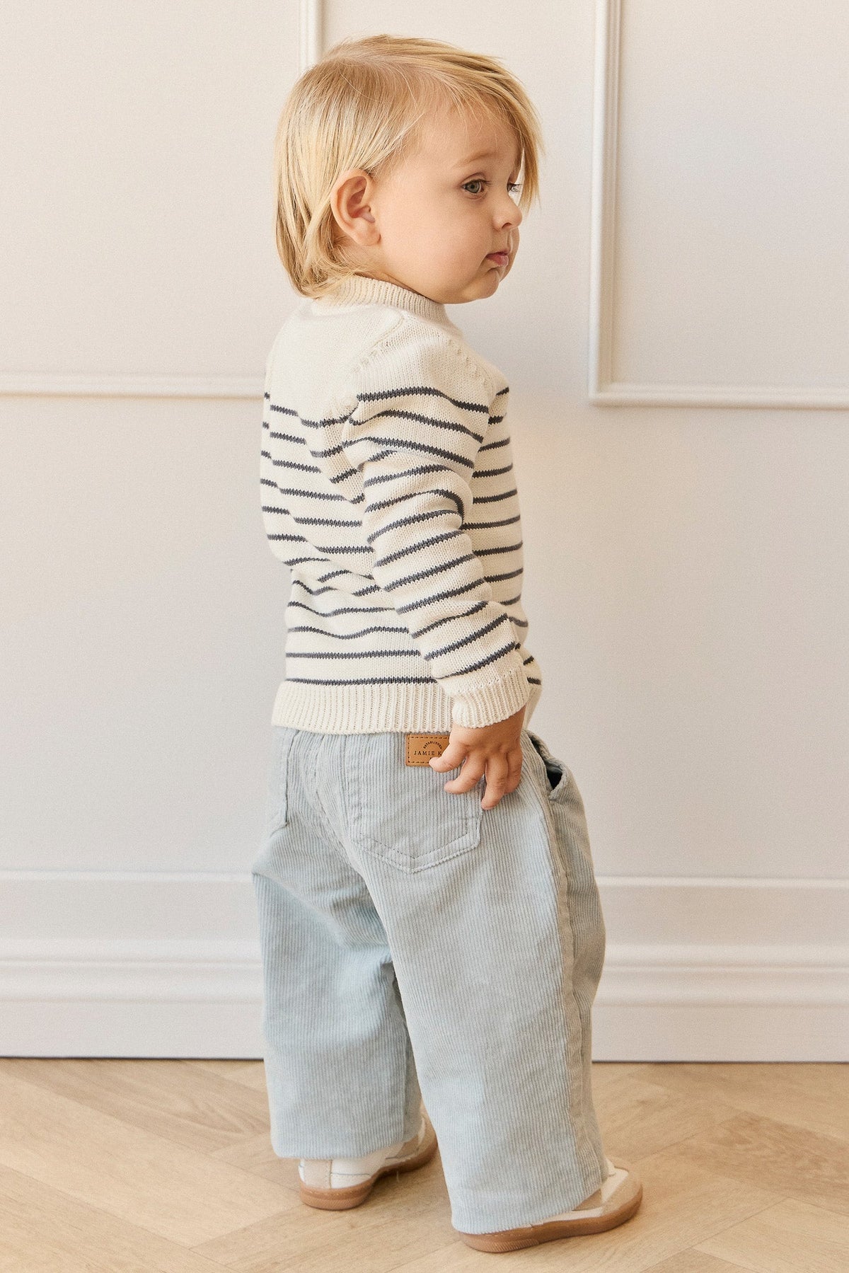 Malcolm Gebreide Trui - Malcolm Stripe Cloud/Atlantic - Arlina kinderkleding