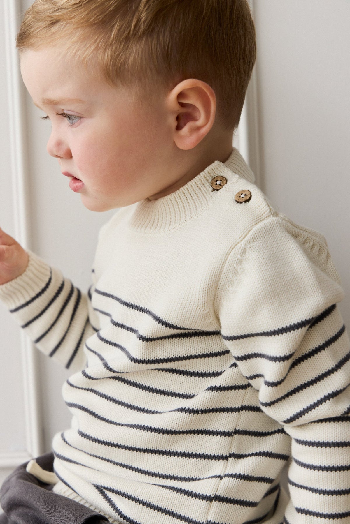 Malcolm Gebreide Trui - Malcolm Stripe Cloud/Atlantic - Arlina kinderkleding