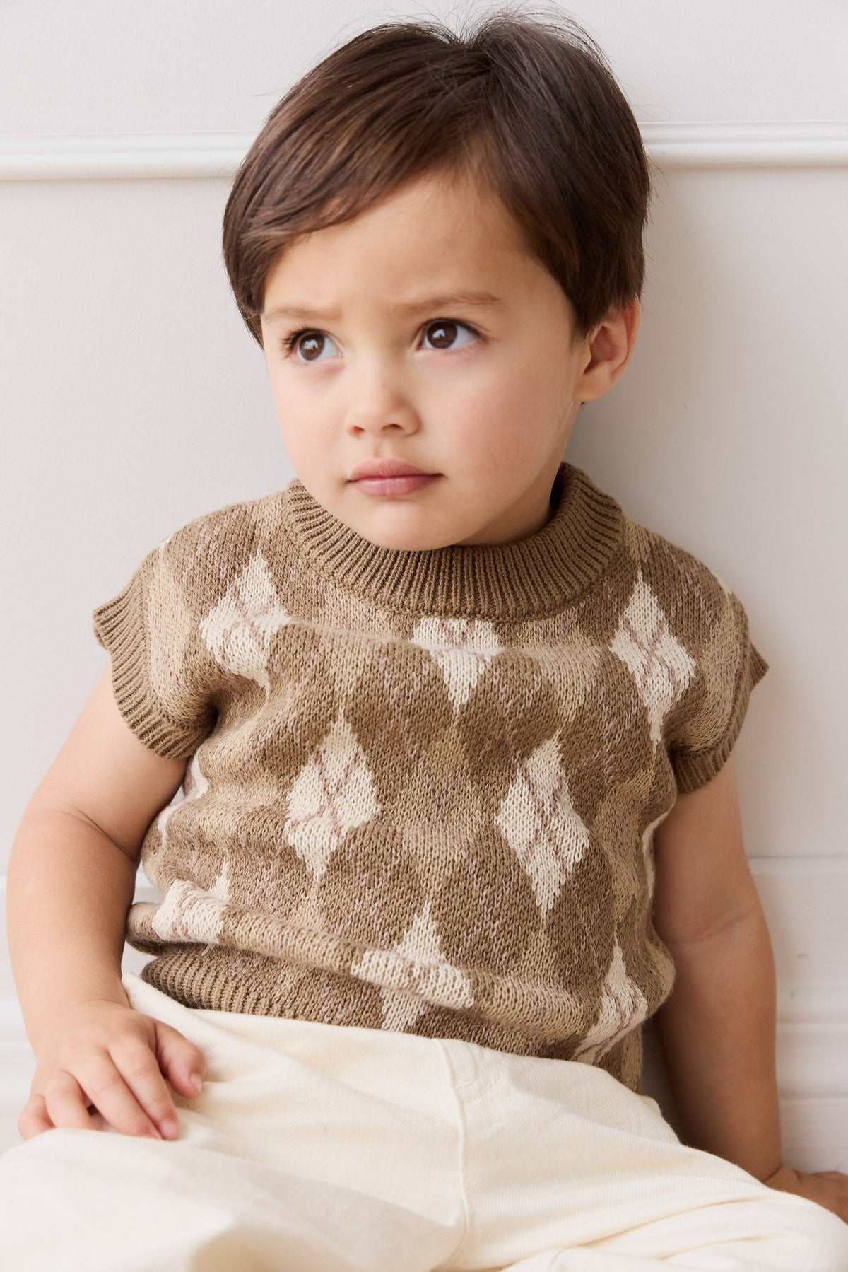 Marcus Gebreid Vest - Marcus Jacquard Pecan - Arlina kinderkleding