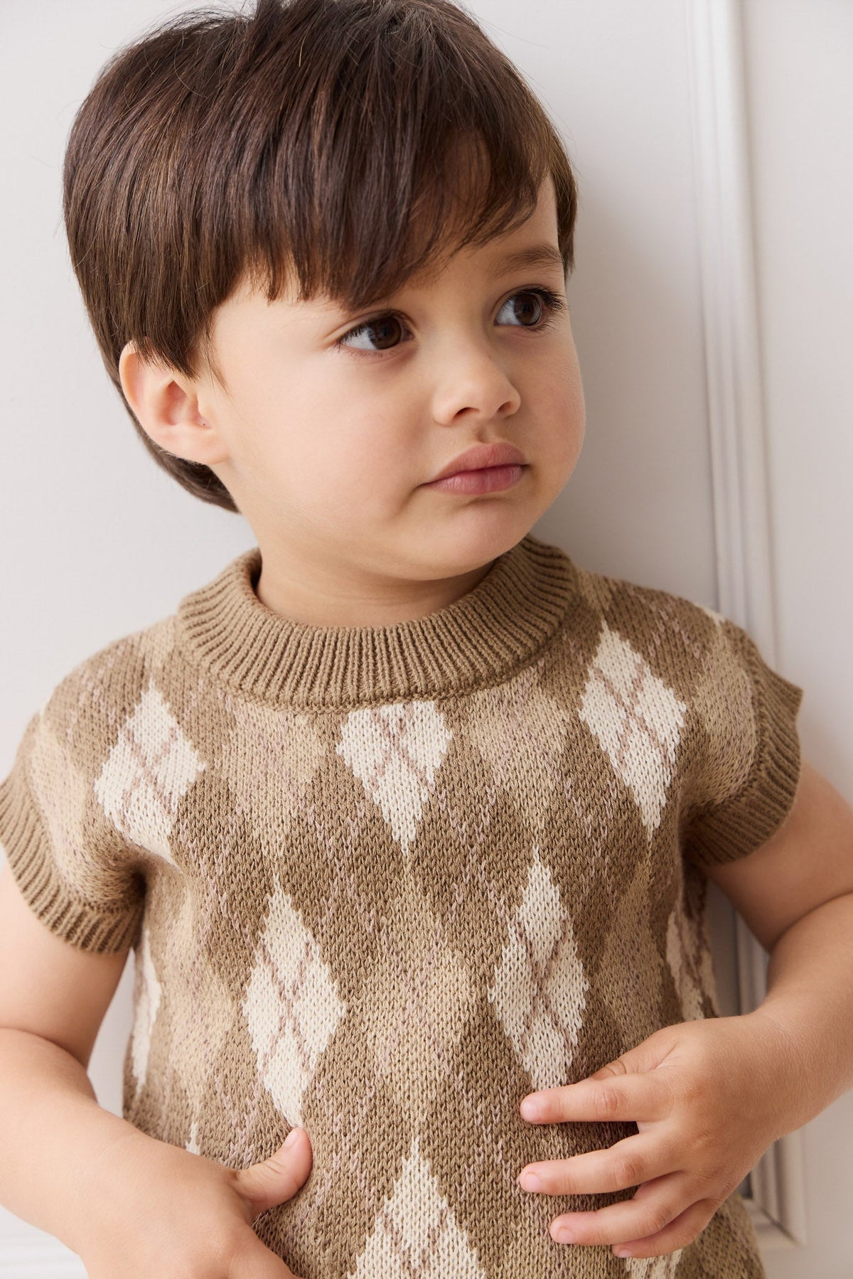 Marcus Gebreid Vest - Marcus Jacquard Pecan - Arlina kinderkleding
