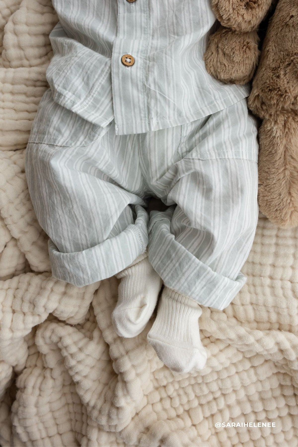 Biologisch Katoenen Albie Broek - Variegated Stripe Shoreline - Arlina kinderkleding