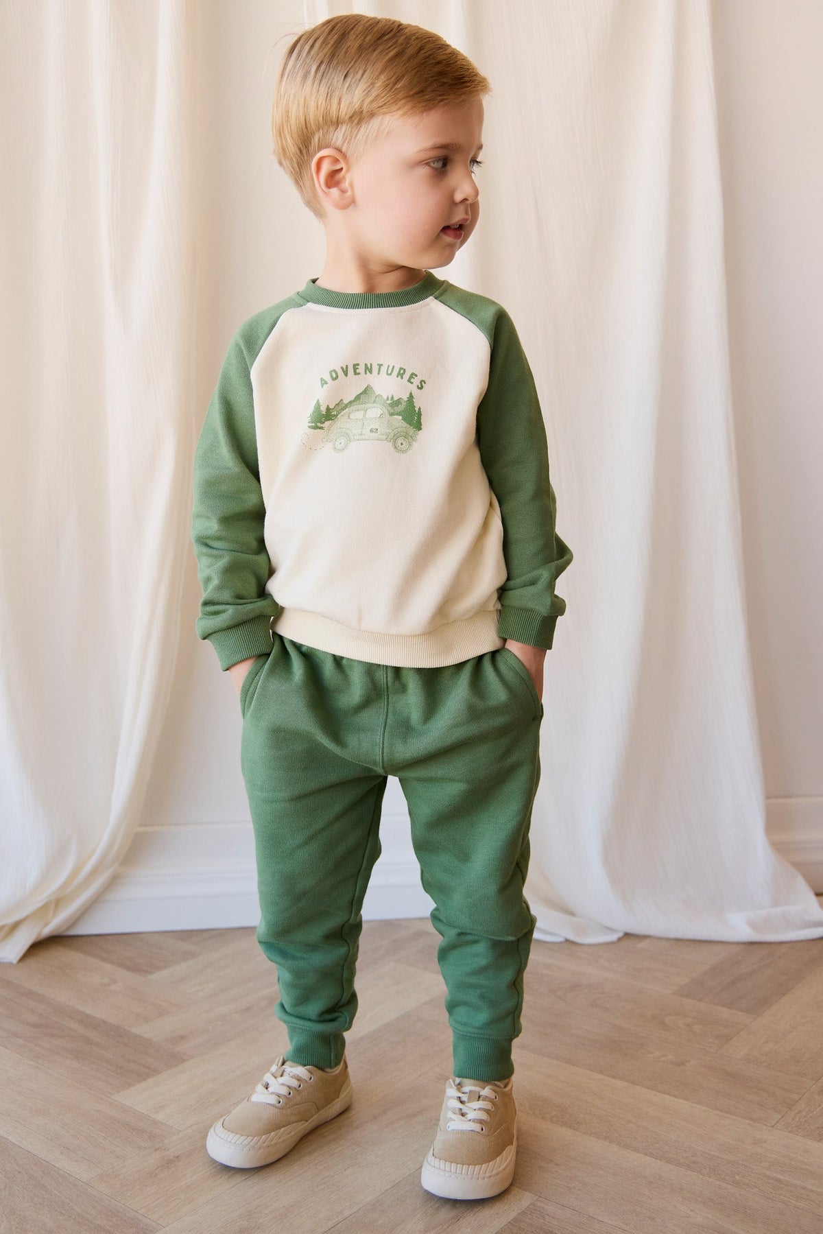 Biologisch Katoenen Alden Sweater - Adventure Buggy Snow Pea - Arlina kinderkleding