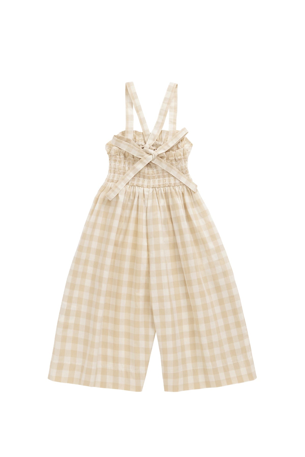 Biologisch Katoenen Arabella Jumpsuit - Gingham Pale Khaki - Arlina kinderkleding