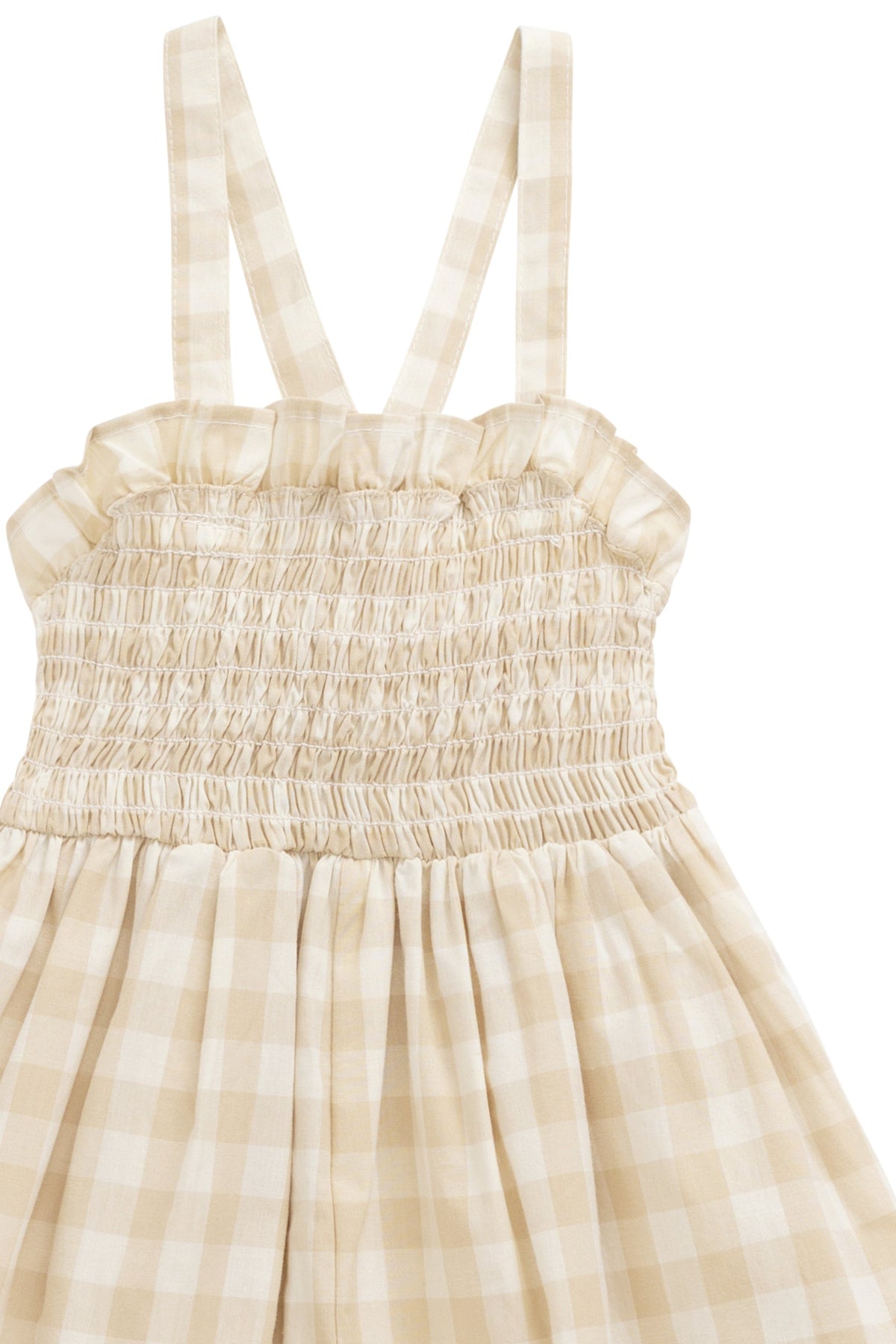 Biologisch Katoenen Arabella Jumpsuit - Gingham Pale Khaki - Arlina kinderkleding