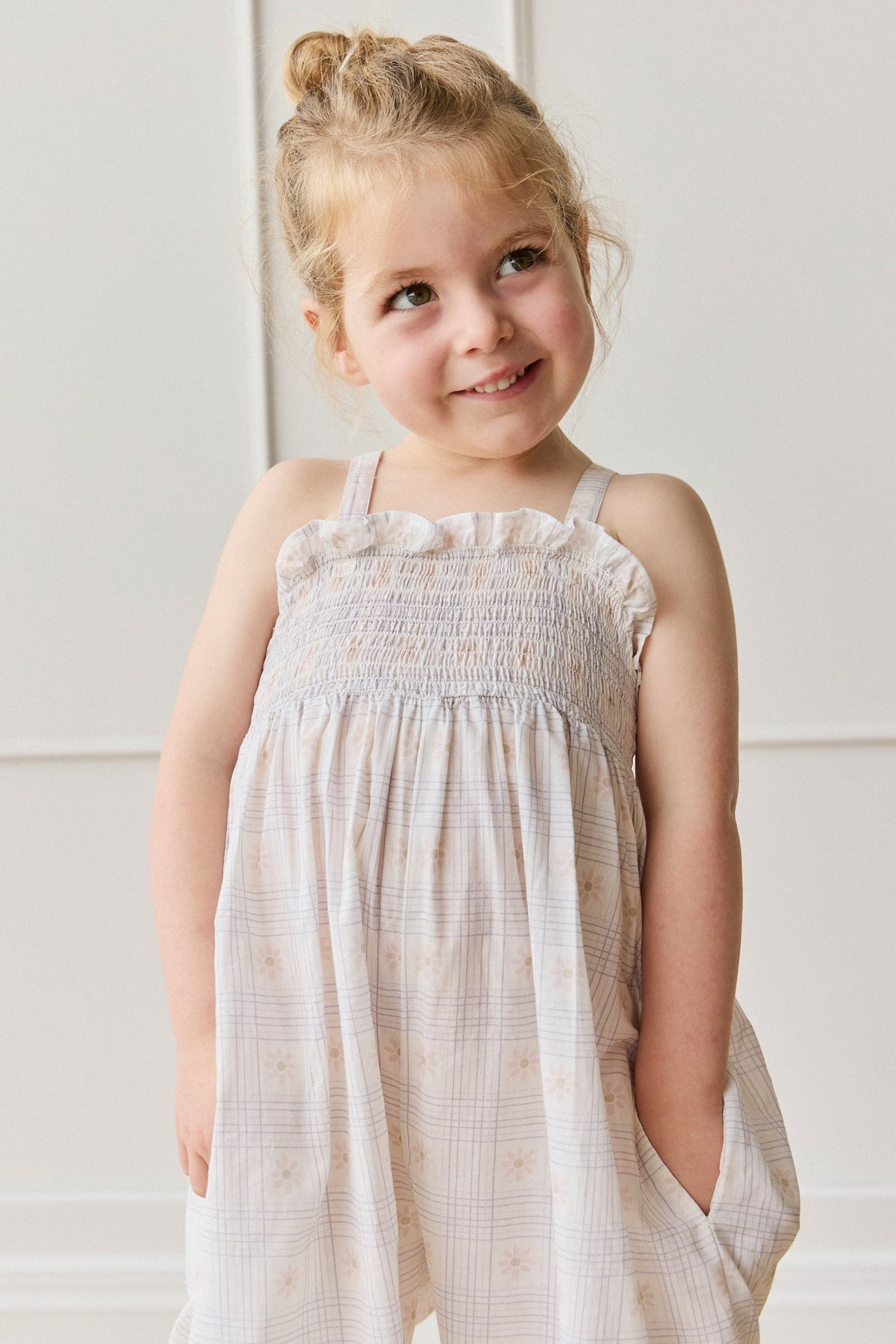 Biologisch Katoenen Arabella Jumpsuit - Marguerite Egret - Arlina kinderkleding